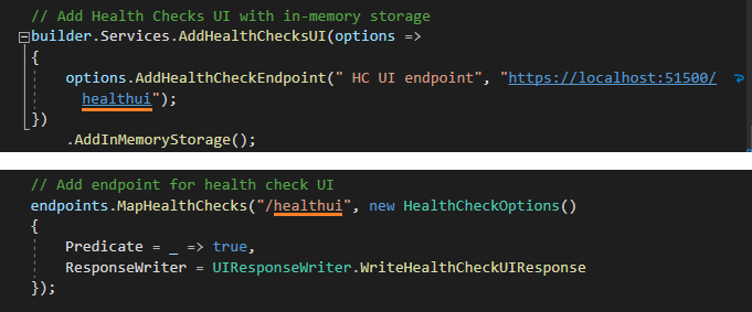 Add HealthChecksUI with in memory storage